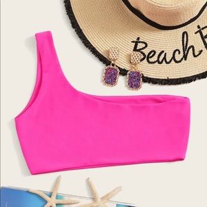 Neon Pink One Shoulder Swimming Top